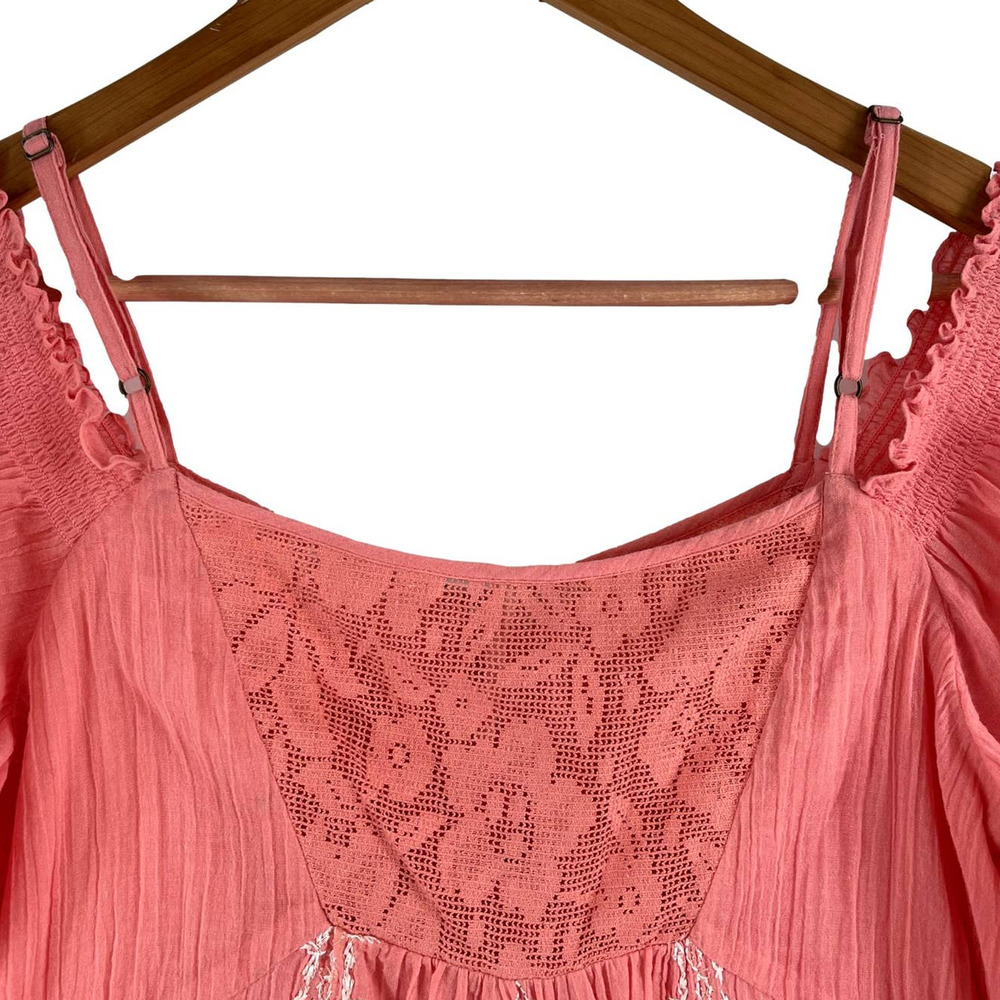 Free People Pink Hand Embroidered Cold Shoulder Tunic Dress Size Small EUC - Picture 7 of 9